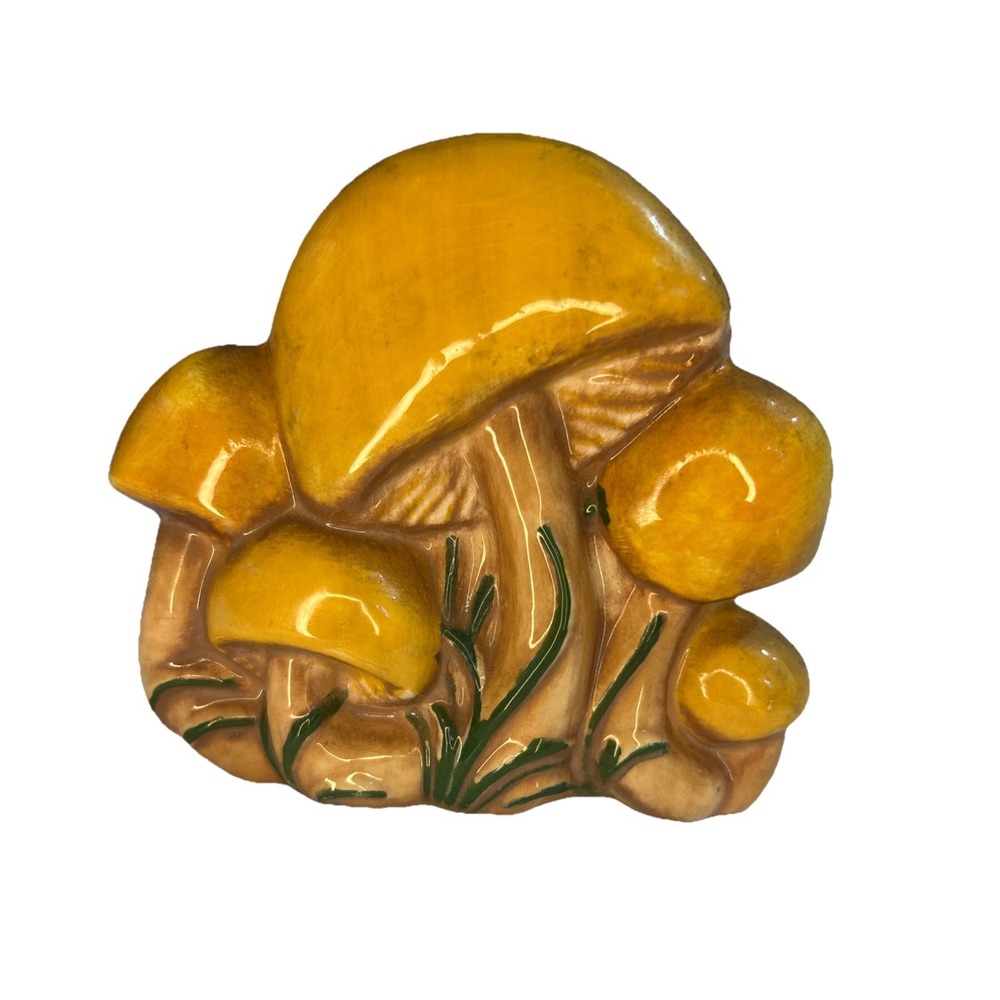 Vintage Ceramic Mushroom Napkin Holder Handcrafted Yellow Glaze Signed D. Searle